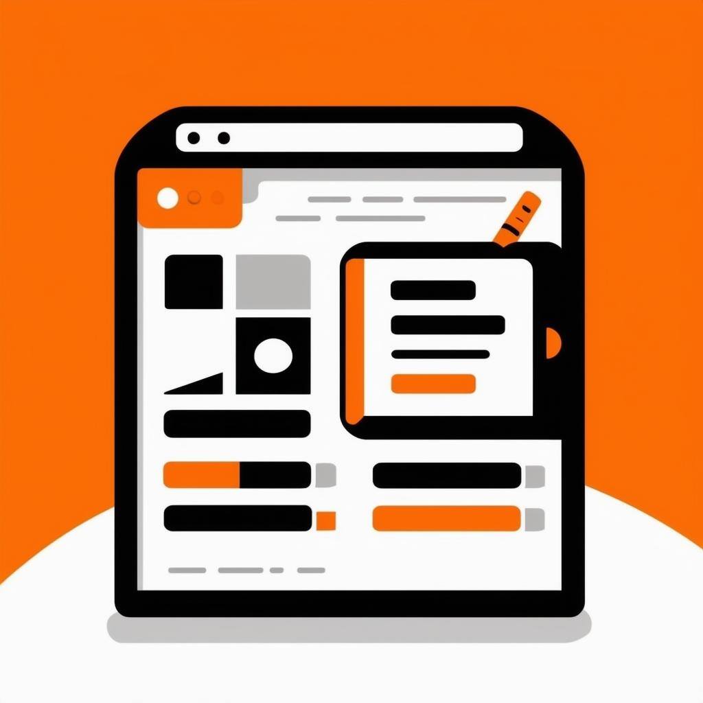 content marketing icon, in black orange and white